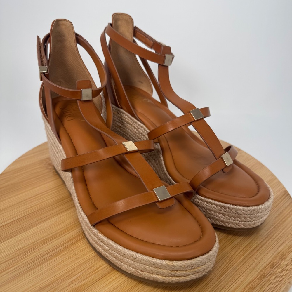 Franco Sarto Pana Womens Cognac Brown Strappy Espadrille Wedge Sandals Size 8.5
